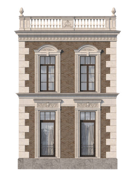 istock Brick facade of a classic-style house with windows. 3d rendering. 1091469022