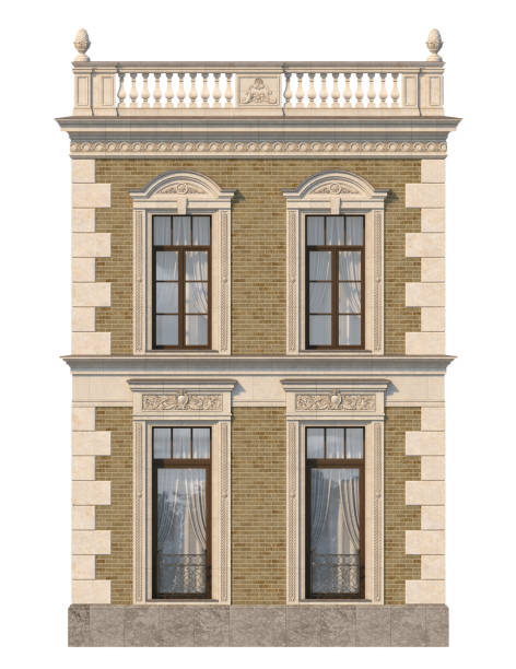 istock Brick facade of a classic-style house with windows. 3d rendering. 1091469030