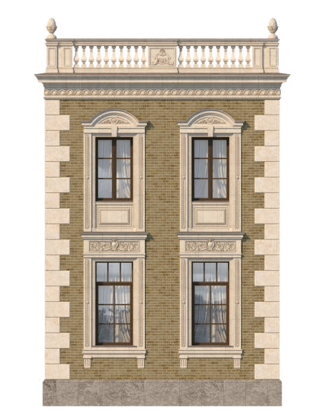 istock Brick facade of a classic-style house with windows. 3d rendering. 1091469046