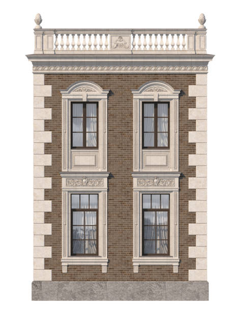 istock Brick facade of a classic-style house with windows. 3d rendering. 1091469054