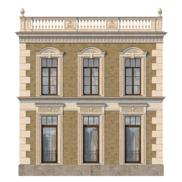 istock Brick facade of a classic-style house with windows. 3d rendering. 1091469118