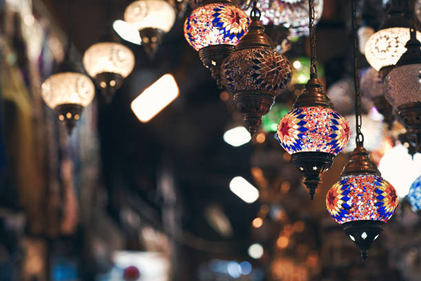 Traditional handmade Turkish lamps; Lanterns; Grand Bazaar, Istanbul, Turkey