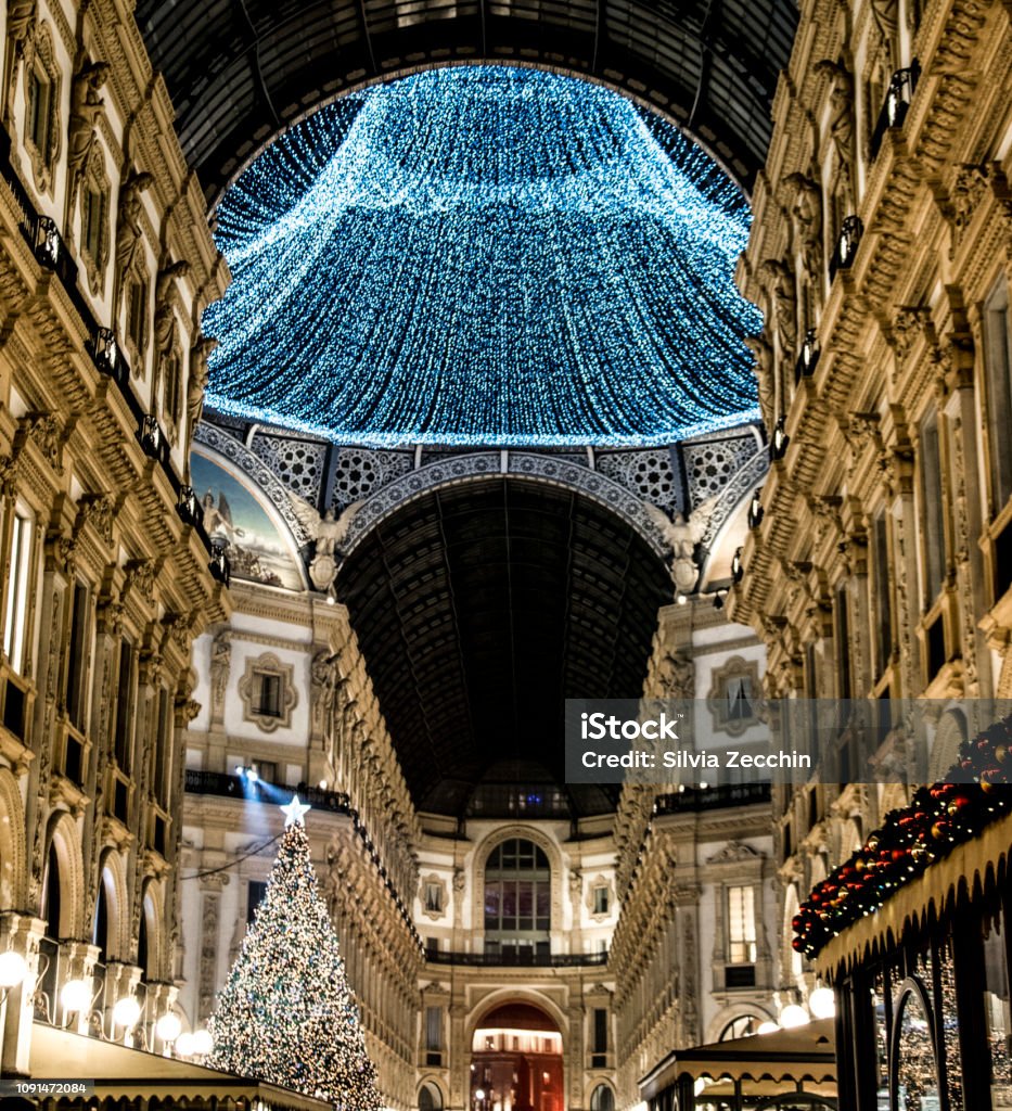 Galleria Vittorio Emanuele II, Christmas Tree, Milan Christmas tree in Vittorio Emanuele II Galleria, Milan, Italy Christmas Decoration Stock Photo