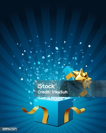 istock An illustration of an open gift box with gold ribbon 109147371