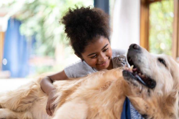 istock Afro girl playing with her dog at home 1091475704