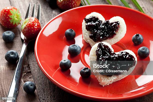 Toast Hearts With Jam Stock Photo - Download Image Now - Berry Fruit, Bilberry - Fruit, Blueberry