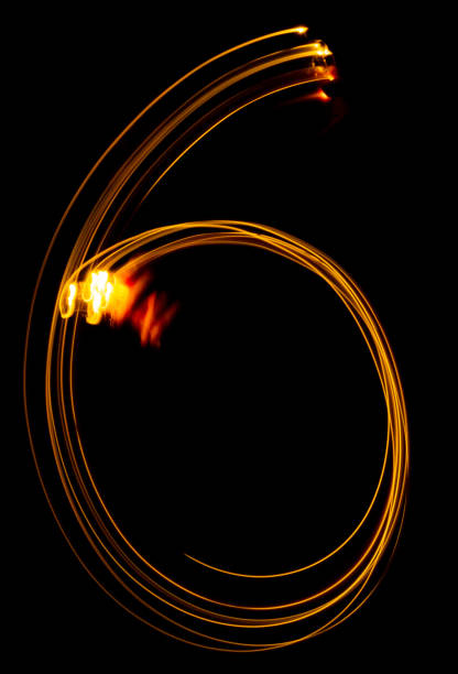 istock number 6, made of red tracer. burning numbers. 1091479720