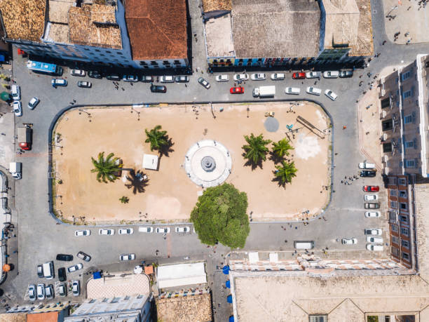 aerial view on historic Salvador da Bahia aerial view on town square in renovation in Pelourinho of Salvador da Bahia sao francisco church bahia state stock pictures, royalty-free photos & images