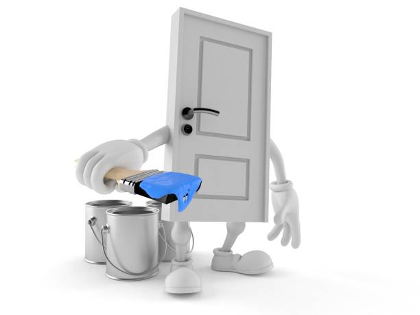 istock Door character holding paintbrush 1091485996