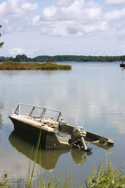 istock Sunken Boat in a backwater bay in coastal virginia, vertical 1091489828