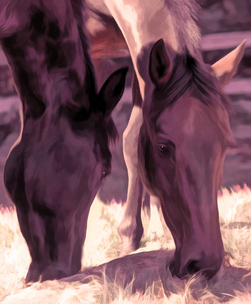 Sepia of Two Horses Sharing Grass