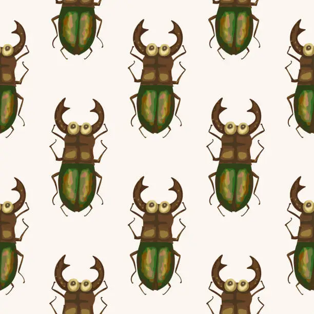 Vector illustration of Seamless vector pattern vith cute 3d insect.