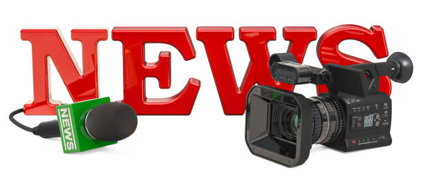 istock TV News concept with television camera and microphone. 3D rendering isolated on white background 1091495464