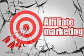 Affiliate marketing word with red arrow and board