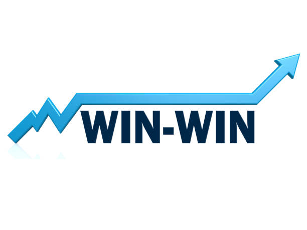 Win-win word with blue grow arrow, 3D rendering