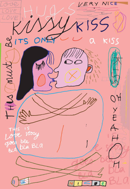 Couple embracing Hand drawn couple embracing, kissing, loving. kissing illustrations stock illustrations