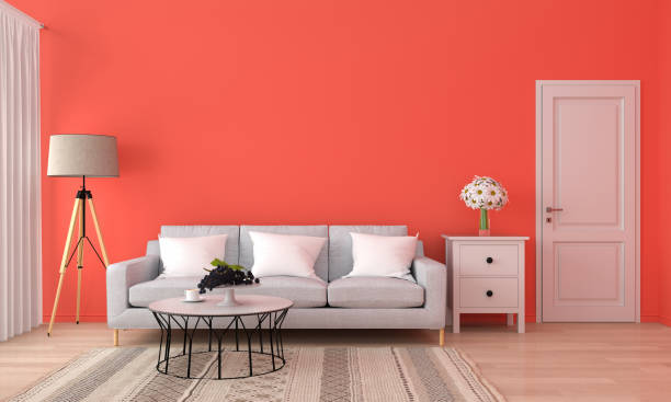 istock Sofa and table in orange living room, 3D rendering 1091508542