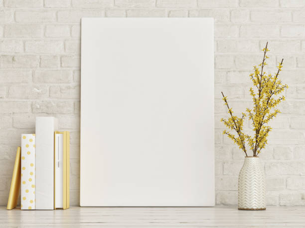 istock Mock up poster with books and vase composition, hipster background, 1091516974