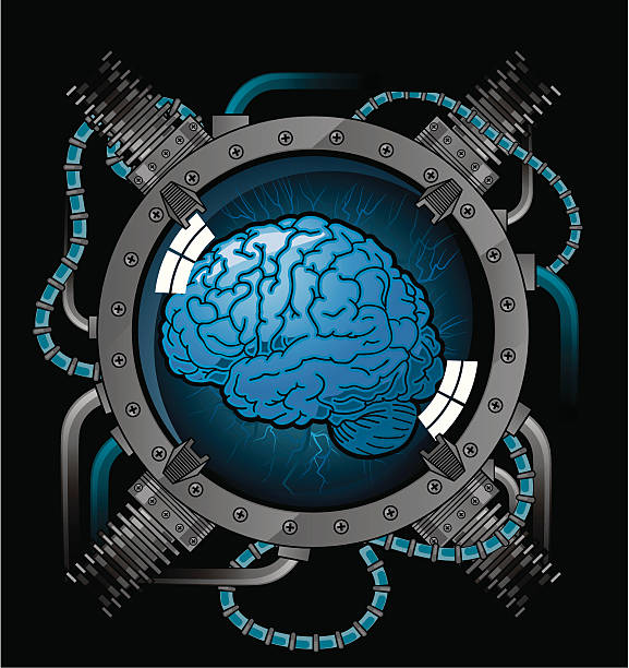 brain power a brain in a futuristic device brain jar stock illustrations