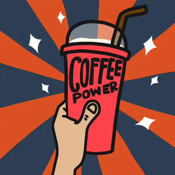 Vector illustration of Coffee power ice cup in hand cartoon vector illustration