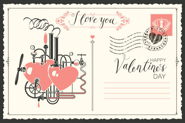 ilustrações, clipart, desenhos animados e ícones de cartão postal vintage o tema da declaração de amor - mail correspondence romance passion