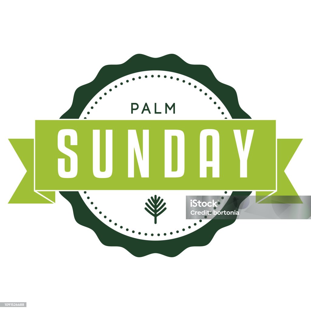 Palm Sunday An event label isolated on a transparent background. Color swatches are global for quick and easy color changes throughout the file. The color space is CMYK for optimal printing and can easily be converted to RGB for screen use. Icon Symbol stock vector