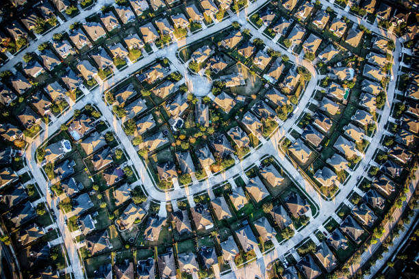 Suburban Master Planned Community Aerial Aerial view of a residential subdivision in the suburbs of Houston, Texas consisting of large luxury homes and manicured landscaping. houston texas stock pictures, royalty-free photos & images