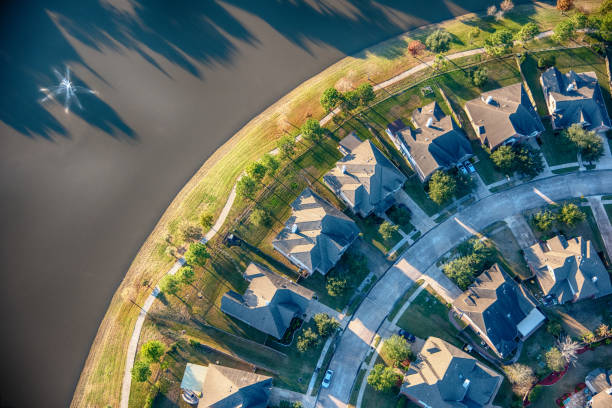 homes in a suburban master planned subdivision - land development aerial view planning imagens e fotografias de stock