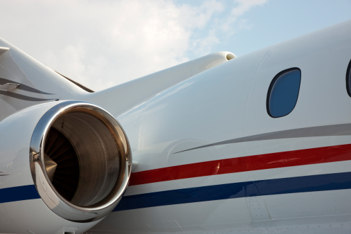 close-up of a twin engine corporate jet