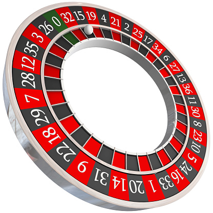 Tiny slot machine icon and red-colored bitcoin symbol. On white-colored background. Horizontal composition with copy space. Isolated with clipping path.