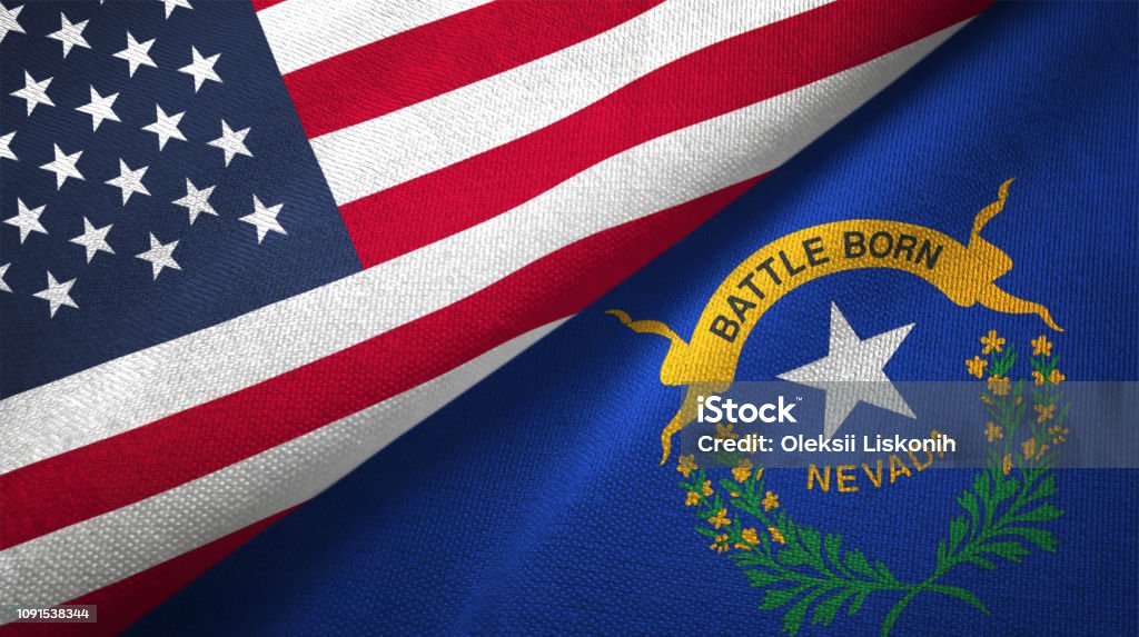 Nevada state and United States two flags together realations textile cloth fabric texture Nevada state and United States flag together realtions textile cloth fabric texture Nevada Stock Photo