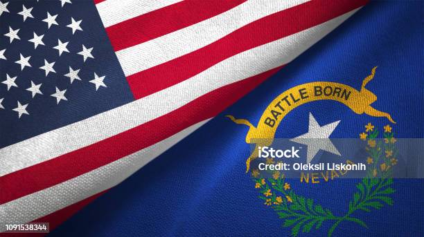 Nevada State And United States Two Flags Together Realations Textile Cloth Fabric Texture Stock Photo - Download Image Now
