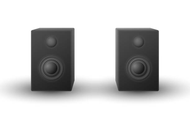 istock Front view vector of realistic modern black shaded audio speakers on white background. 1091538682