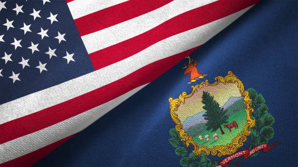 istock Vermont state and United States two flags together realations textile cloth fabric texture 1091538730