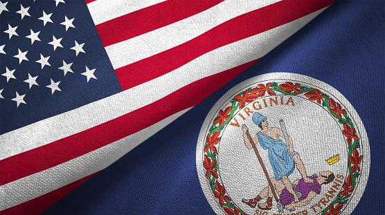 Estado de Virginia y Estados Unidos dos banderas juntos relaciones textil tela tela textura photo