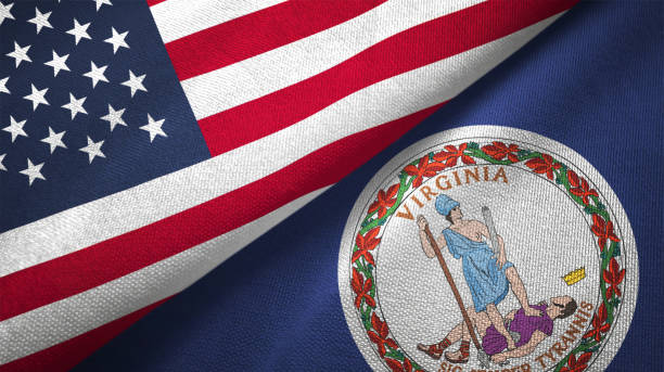 istock Virginia state and United States two flags together realations textile cloth fabric texture 1091538740