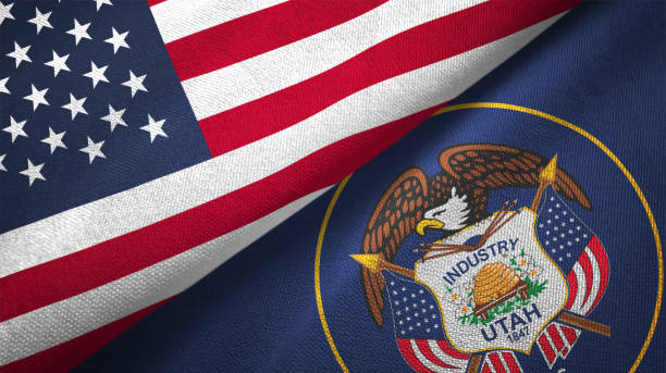 istock Utah state and United States two flags together realations textile cloth fabric texture 1091538742