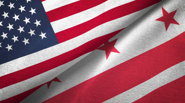 istock Washington DC state and United States two flags together realations textile cloth fabric texture 1091538774