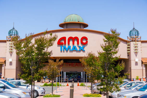 AMC IMAX building May 3, 2018 Santa Clara / CA / USA - AMC IMAX entrance and box office showtime stock pictures, royalty-free photos & images