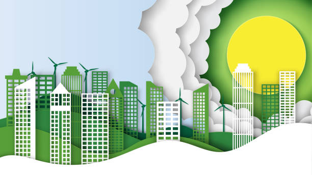 istock Green eco city landscape background template paper art style 1091549056