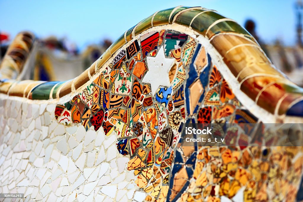 Detail of the bench by Gaudi in Parc Guell.  Barcelona - Spain Stock Photo