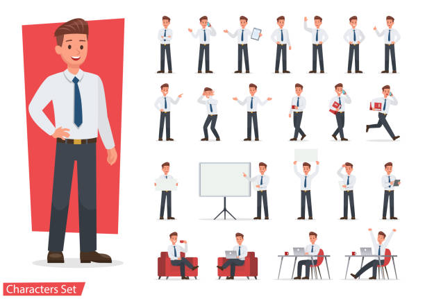 ilustrações de stock, clip art, desenhos animados e ícones de businessman working character design set. vector design. - business man