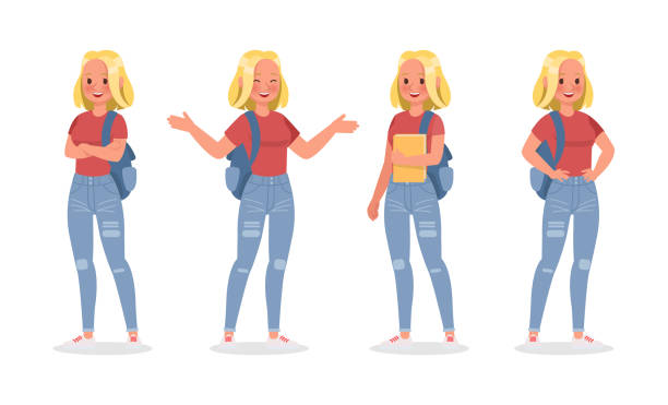 istock Vector set of students young woman character design. 1091567386