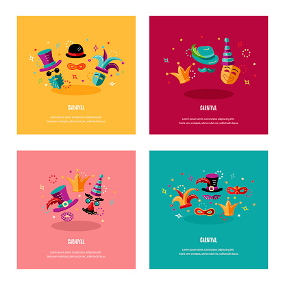 Vector illustration with carnival and celebratory objects. Template for carnival, invitation, poster, flayer, funfair. Flat style