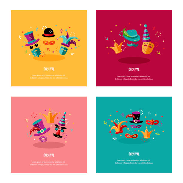 Vector illustration with carnival and celebratory objects. Vector illustration with carnival and celebratory objects. Template for carnival, invitation, poster, flayer, funfair. Flat style mardi gras flyer stock illustrations