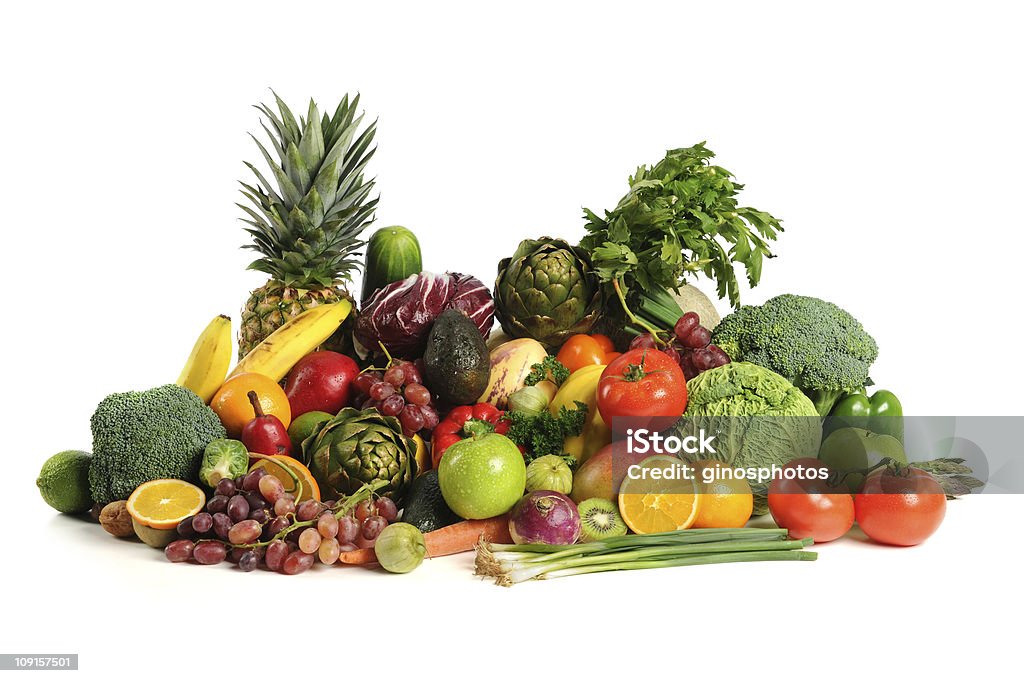 Fruits and Vegetables Fresh fruits and vegetables over white background Apple - Fruit Stock Photo