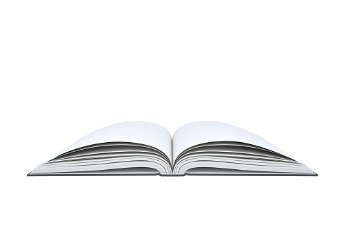 Blank open book on grey background