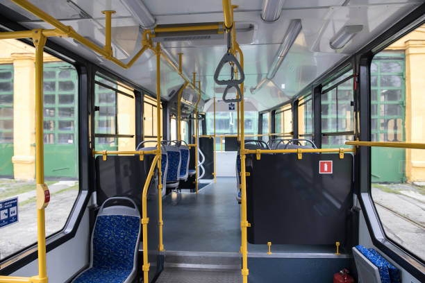 istock Modern city bus interior and seats. Public transport 1091596376