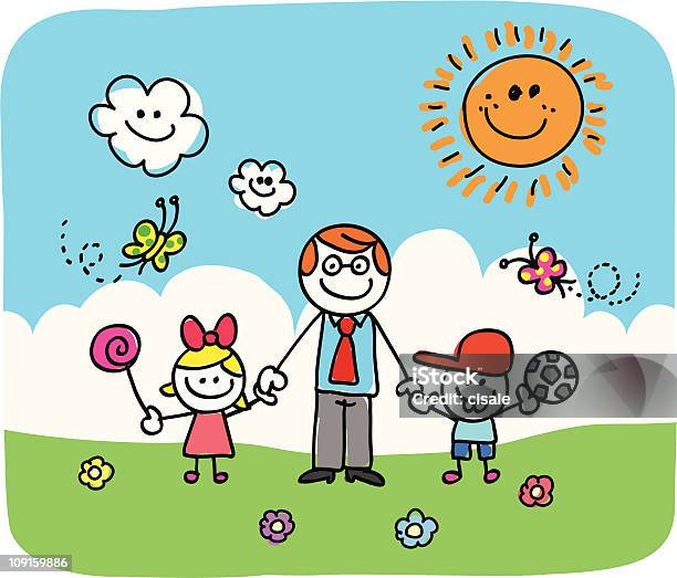 Father And Children Doodle Stock Illustration - Download Image Now - Father's Day, Father, Offspring