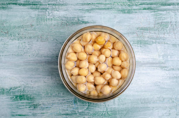 Canned chickpeas in a glass jar